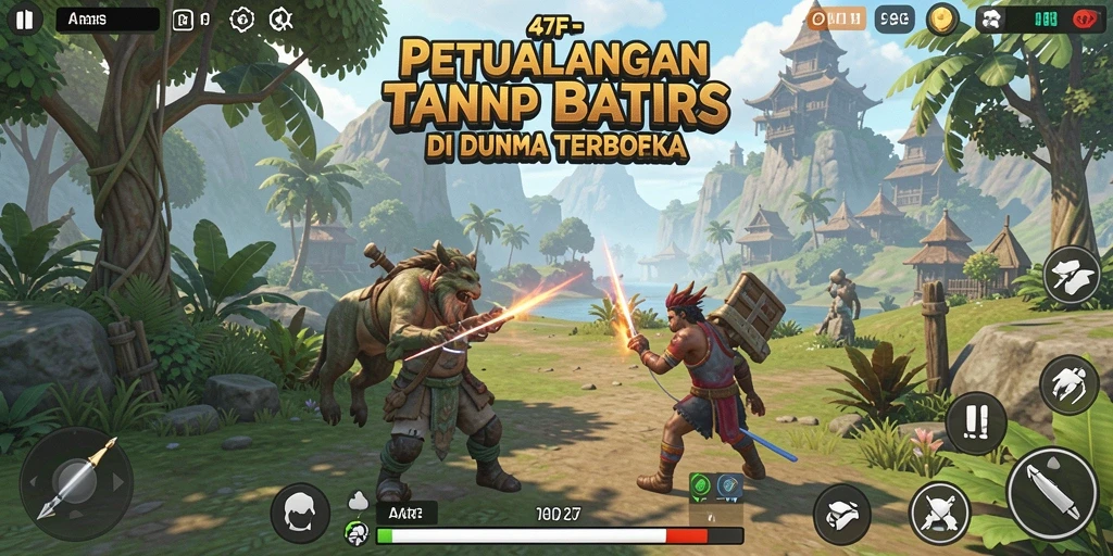Screenshot gameplay 47F menunjukkan eksplorasi dunia terbuka yang menakjubkan.