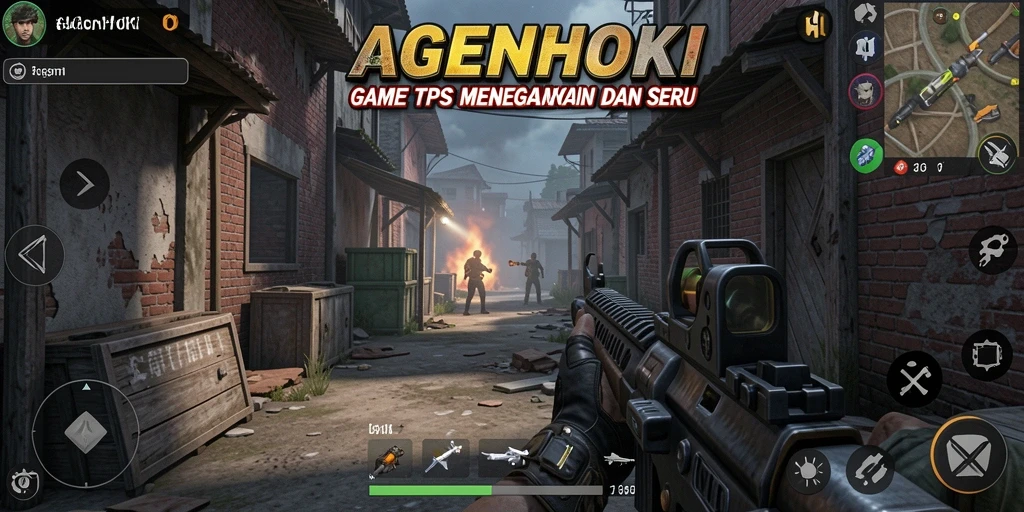 Screenshot utama AGENHOKI menampilkan aksi tembak-menembak yang intens dan mendebarkan.