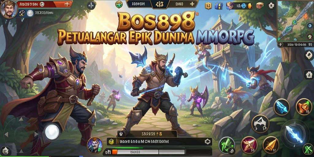 Tampilan gameplay BOS898 menampilkan pertarungan seru dalam dunia fantasi yang luas.