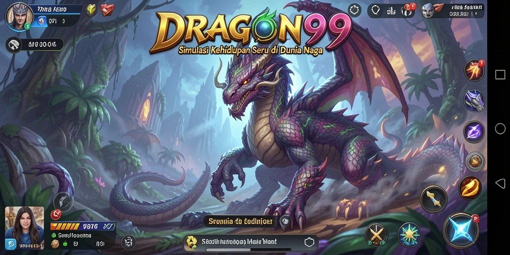 Tampilan gameplay seru di DRAGON99 menampilkan naga yang berlatih dan menjelajahi dunia.