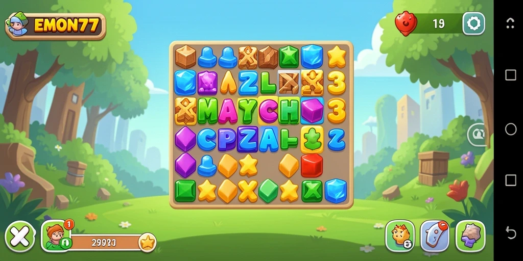 Tangkapan layar gameplay EMON77 menunjukkan pengalaman seru dalam mencocokkan item.