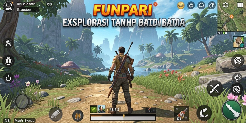 Tangkapan layar dari gameplay FUNPARI yang menunjukkan eksplorasi dunia terbuka.