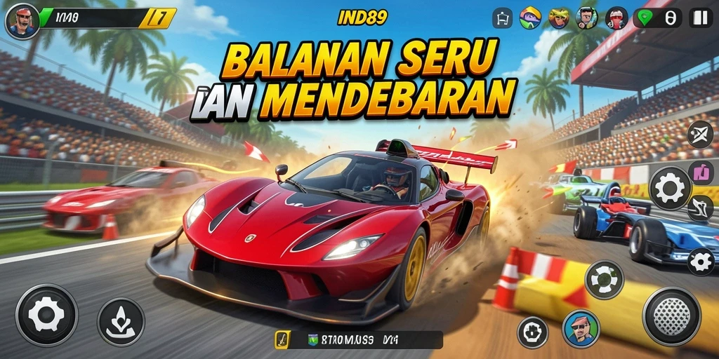 Tampilan gameplay menegangkan di lintasan balap IND89.