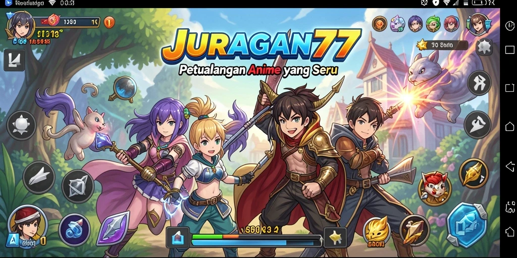 Screenshot gameplay JURAGAN77 yang memperlihatkan aksi karakter anime.