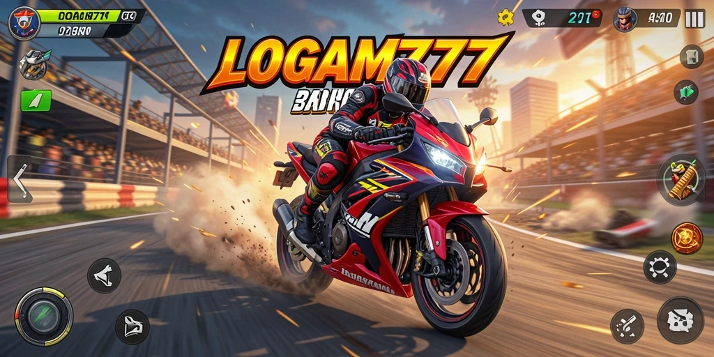 Tampilan gameplay LOGAM777 yang mendebarkan di lintasan balap.
