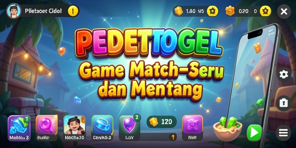 Tampilan menarik dari gameplay Match-3 PEDETOGEL yang penuh warna.