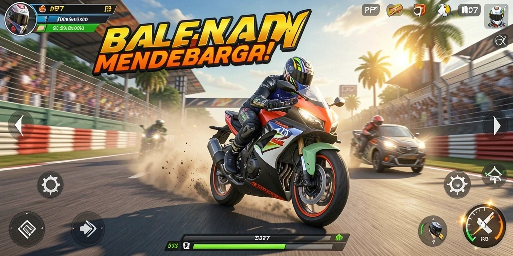 Tampilan gameplay PP7 yang mendebarkan dalam balapan motor.