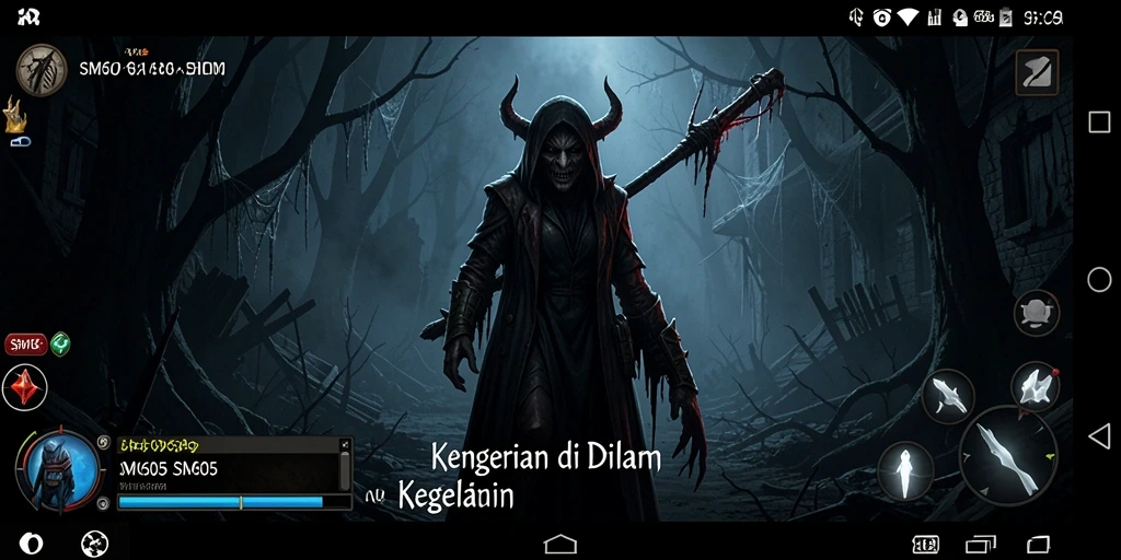 Screenshot gameplay SM605 menampilkan suasana menakutkan dan penuh ketegangan.