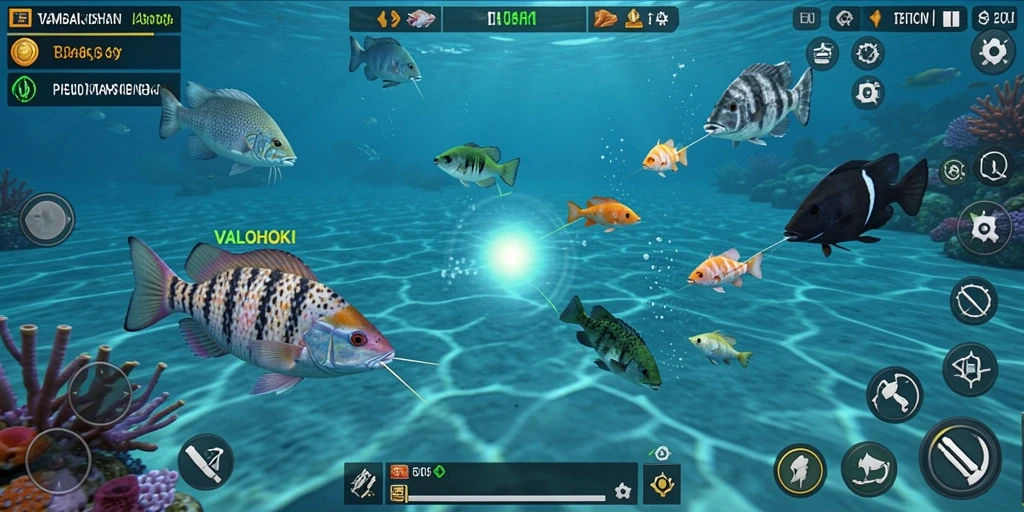 Tampilan dinamis dari gameplay Tembak Ikan di VALOHOKI.