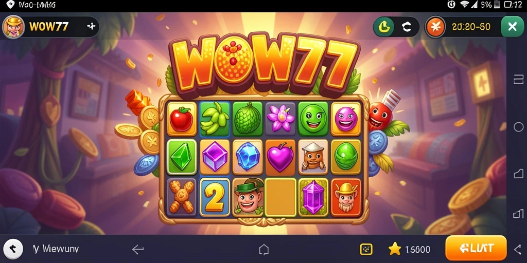Screenshot WOW77 menampilkan aksi seru gameplay Match-3 yang menantang.